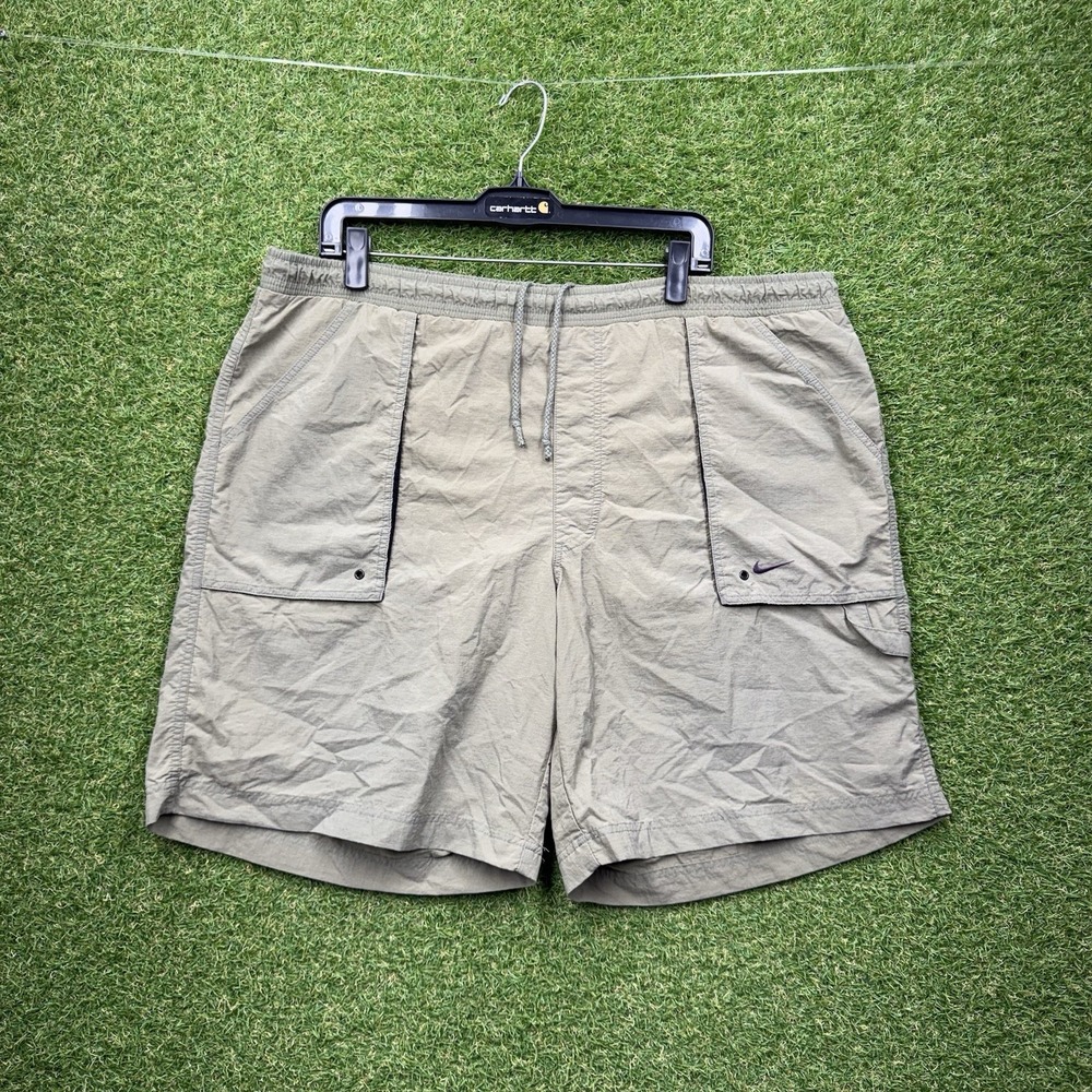 Nike Windbreaker Shorts Mens XL Khaki Elastic Waist Pockets Training Gym Nylon